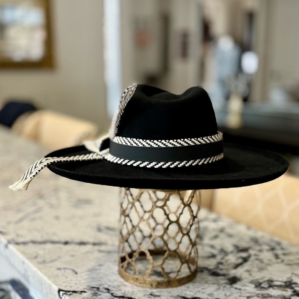 Lack of Color Black Wool Fedora with Custom Hat Band Size Small - Picture 5 of 8